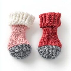 Cozy hand-knitted wool socks in pink, red and grey.