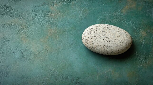 A Single Smooth Stone Rests on a Green Surface