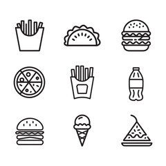 Set of fast food icons line art illustration1