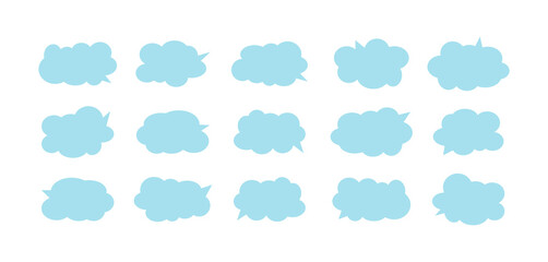 Abstract blue clouds speech bubble templates for design. Vector illustration isolated on white background