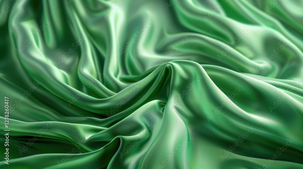 Poster an abstract design featuring green silk waves, creating a mesmerizing and visually stunning aestheti