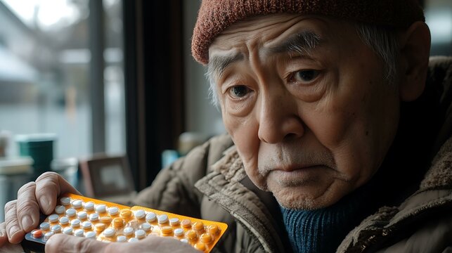 A senior citizen taking medication from a daily pill organizer as part of pain management