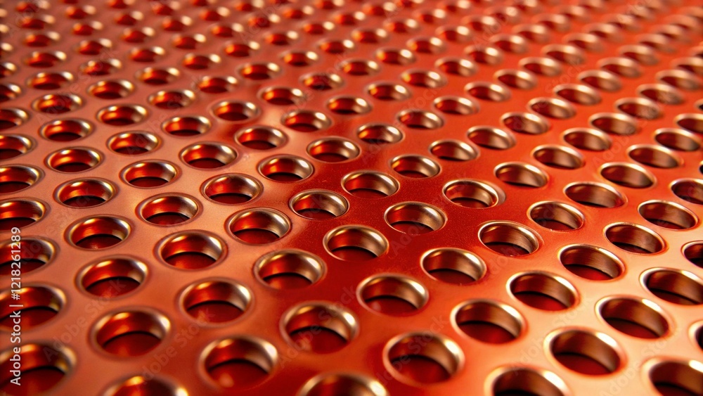 Poster detailed close-up of metallic surface with repeating convex circular pattern and reflective gradient