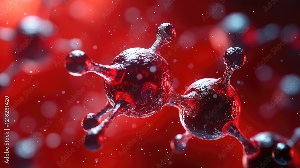 Poster microscopic molecular structures abstract 3d rendering of red translucent molecules