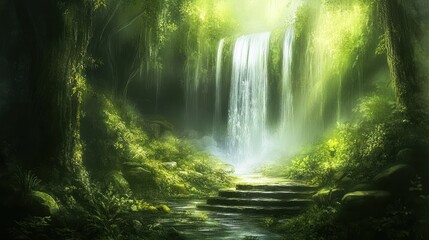 Obraz premium Enchanted Waterfall in Lush Rainforest