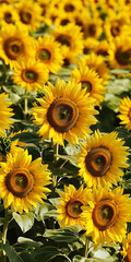 Fototapeta premium Vibrant field of blooming sunflowers