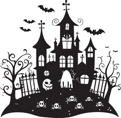 Silhouettes of Halloween house graphic house design 