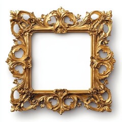 Ornate Gold Picture Frame, Rococo Style, Elegant Design, Vintage Frame, Antique Frame, Decorative Frame,  Blank Frame, Isolated White Background.