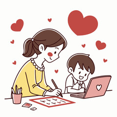 Valentine day girl and boy working