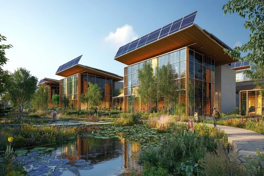 Renewable energy-powered educational campus, integrating solar and wind energy to create a sustainable and eco-friendly learning environment