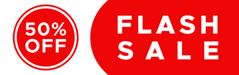 flash sale 50 off discount red and white color banner template 