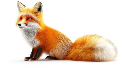 Obraz premium Red fox sitting on white background.
