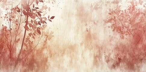 Abstract Watercolor Painting of Autumnal Branches and Leaves