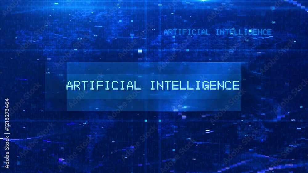 Aufkleber artificial intelligence digital text animation over futuristic world map and hud effects