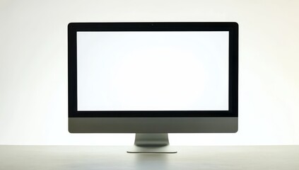 Modern desktop computer with blank white screen on a table.
