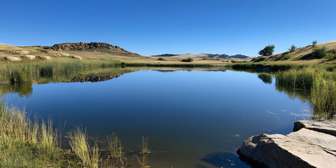 Fototapeta premium Serene landscape with tranquil water reflection