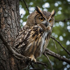 A close-up of an owl's sharp talons gripping a tree branch.
