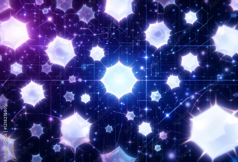 Poster abstract network of glowing hexagonal cells