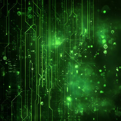 Futuristic Green Digital Interface with Complex Geometric Lines and Icons