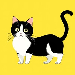 Obraz premium Cute Black and White Cat Cartoon Illustration