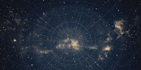 Celestial Chart Showing Star Clusters and Constellations