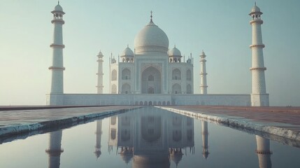 Obraz premium Taj Mahal Reflection: A Serene Dawn in Agra