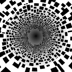 Naklejka premium Rectangular Tile Vortex: Black and White Abstract Illusion