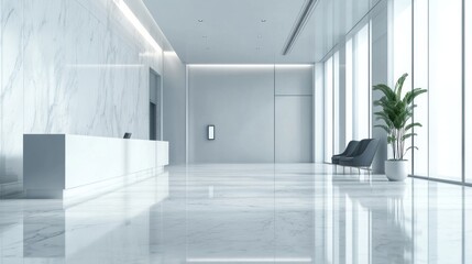 Fototapeta premium Modern Office Reception Area Design: Elegant Marble and Minimalist Decor