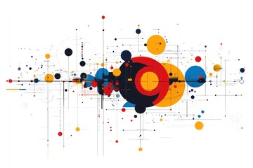 Simplified, abstract diagrams with bold colors, creating a clean and modern visual representation of complex ideas. The diagrams are sharp and precise, with a focus on clarity and visual impact.