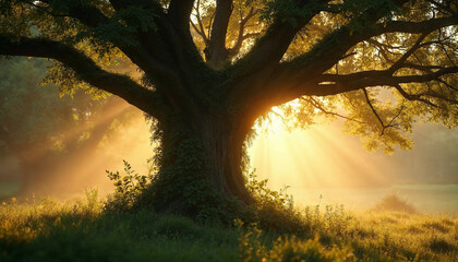 A cinematic ai generated concept for mother nature as an overgrown tree created using ai generative