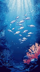 Fototapeta premium Underwater Scene with Fish and Coral Reef