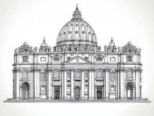 Obraz premium Detailed Ink Drawing of St Peter s Basilica Vatican City Architectural Illustration