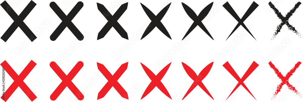 Poster cross signs icons set in flat styles. wrong mark symbols. no button for checkbox voting. disagree ti