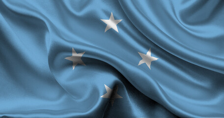 High detailed flag of Micronesia. National Micronesia flag. Oceania. 3D illustration.