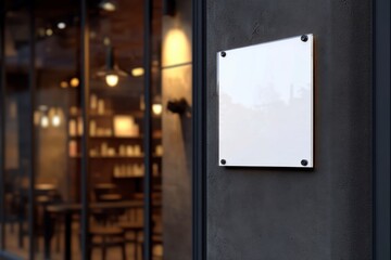 Blank Signboard on Wall with Restaurant Interior in Background
