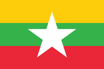 High detailed flag of Myanmar. National Myanmar flag. Asia. 3D illustration.