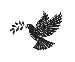 dove with olive vector black silhouette on white.eps