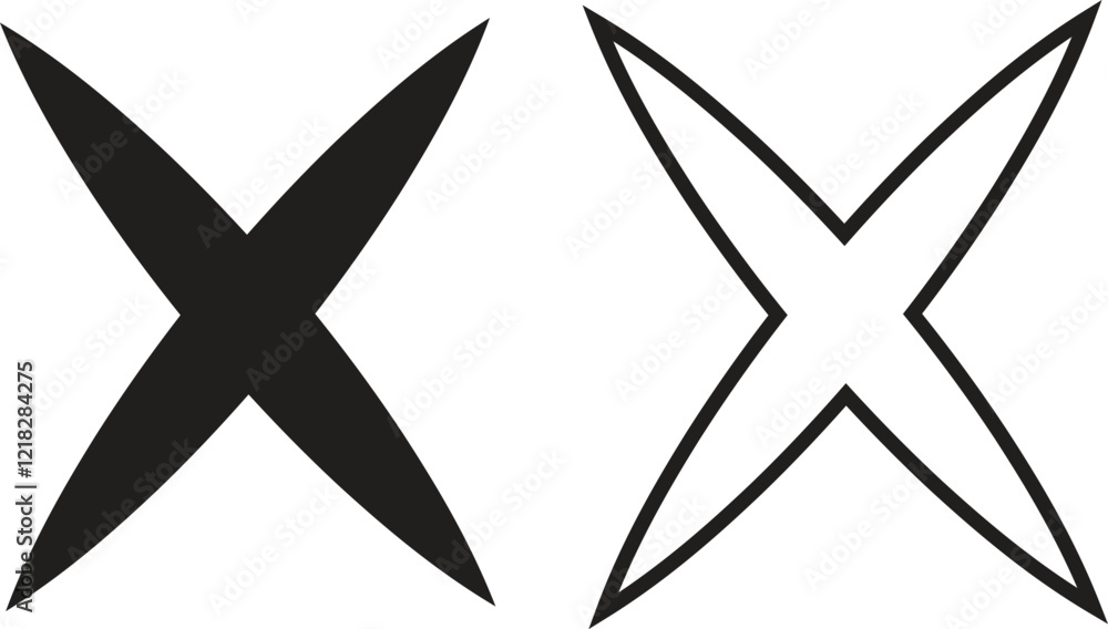 Poster cross icons set in black flat and outline styles. wrong mark symbols. no button for checkbox voting.