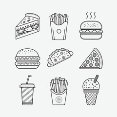 Fast Food Line Icon Set - Modern and Minimalist Vector Designs