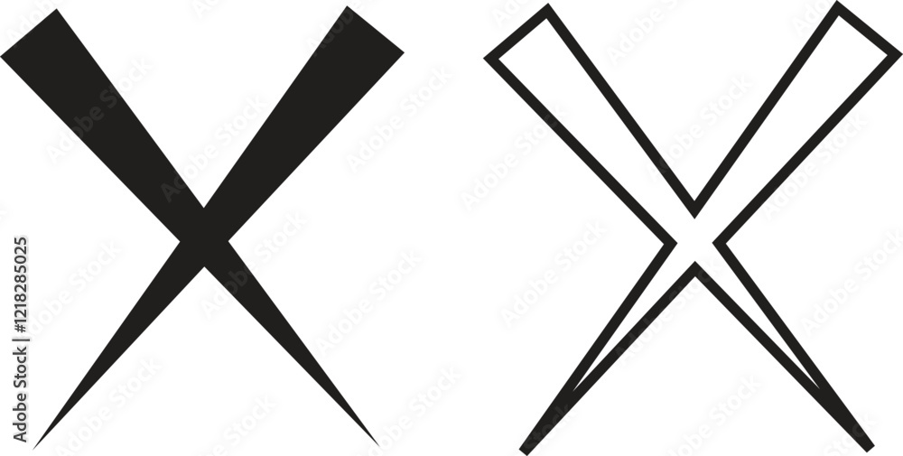 Poster cross icons set in black flat and outline styles. wrong mark symbols. no button for checkbox voting.