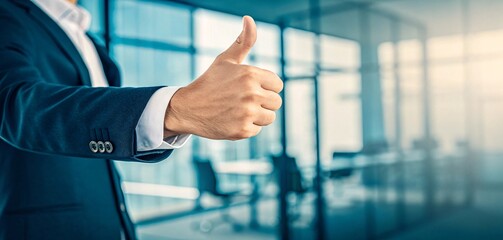 Confident Business Leader Giving Thumbs Up in Modern Office Setting V4