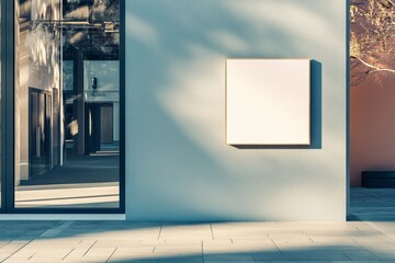 Empty Frame on Modern Building Wall with Natural Light Shadows