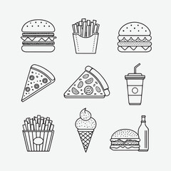 Fast Food Line Icon Set - Modern and Minimalist Vector Designs