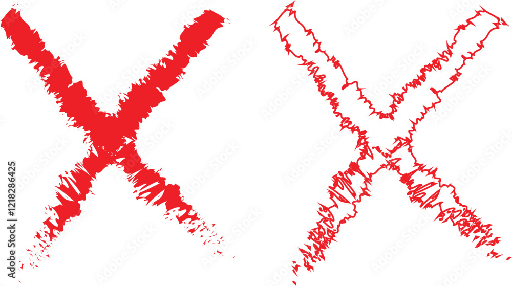 Poster cross sign icons set in red flat and outline styles. wrong mark symbols. no button for checkbox voti