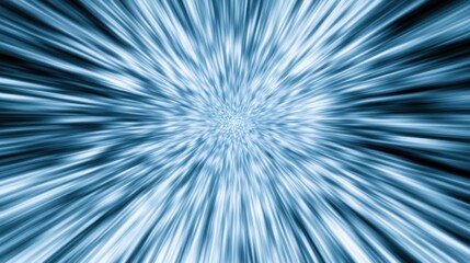 Fototapeta premium Abstract blue light speed zoom burst background.