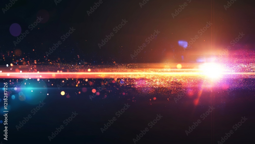 Aufkleber lens flare effect on a dark background with vibrant colors and light rays creating a dynamic visual 