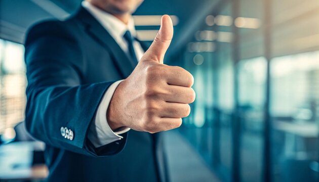 Confident Business Leader Giving Thumbs Up in Modern Office Setting V6