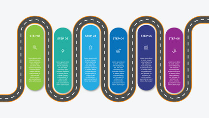 Infographic roadmap design template. Business Timeline of 6 Important Business Events annual business presentation. Vector illustration