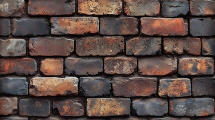 Obraz premium Brick wall texture with worn edges and visible mortar lines, rich red and brown tones for an urban aesthetic