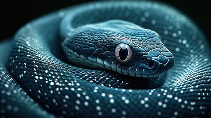 Fototapeta premium Intricate line patterns forming a coiled snake, textured scales and sharp curves, black lines on a dark green background 